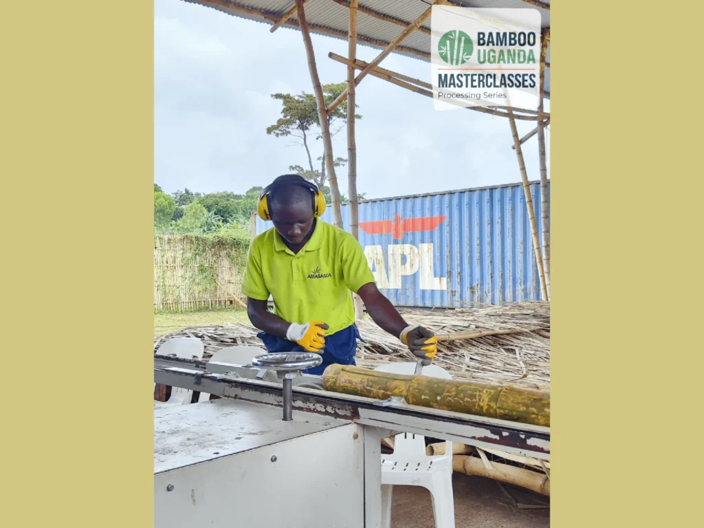 Working bamboo at a machine during a masterclass